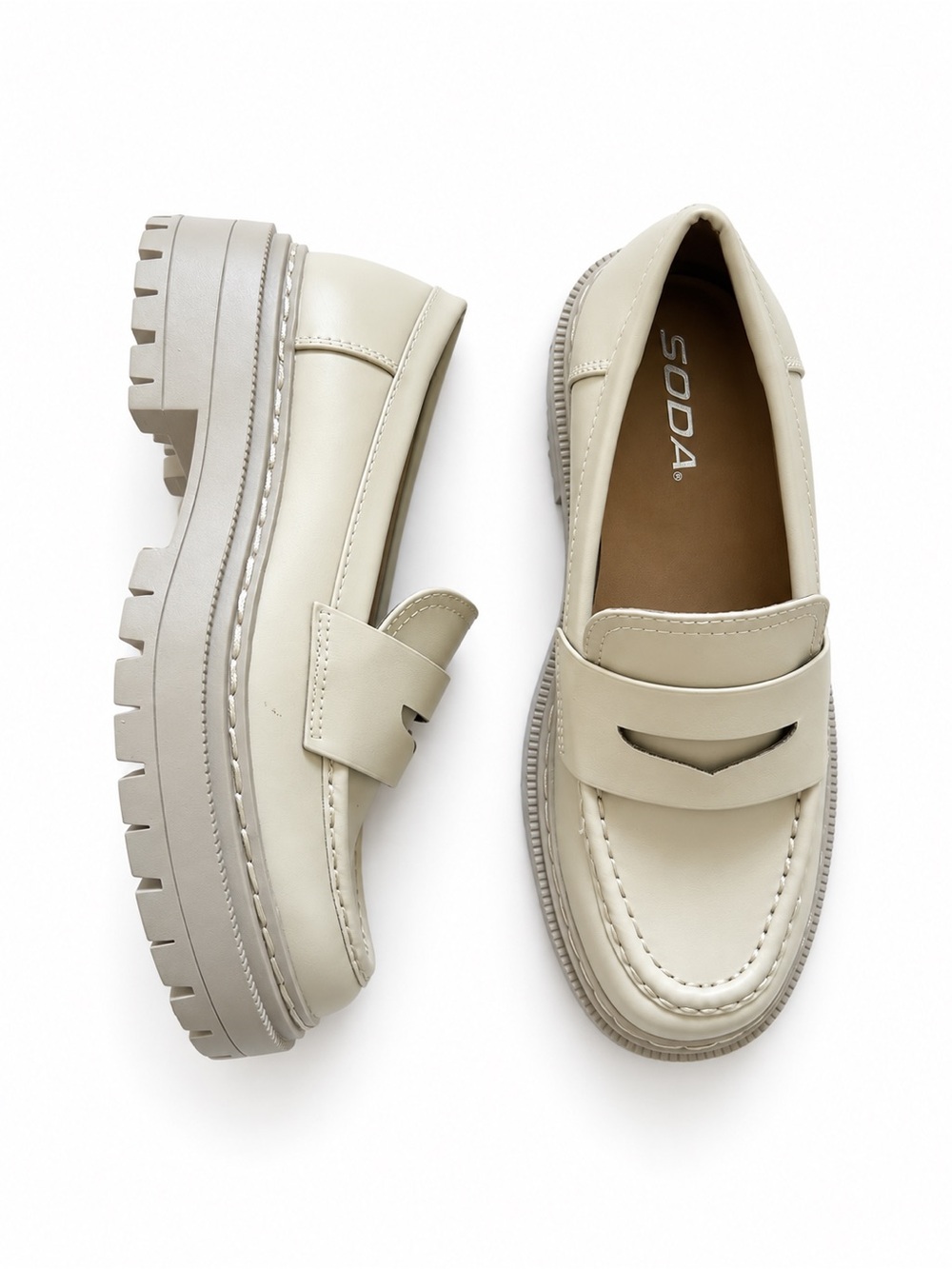 Cream Platform Penny Loafers Size 6 Chunky Lug Sole Preppy Y2K Brand New Shoes